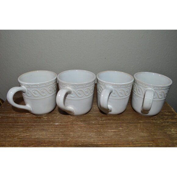 Gibson White Coffee Mugs Swirl Embossed Set of 4 Tea Cups Dinnerware Kitchen - Picture 1 of 10
